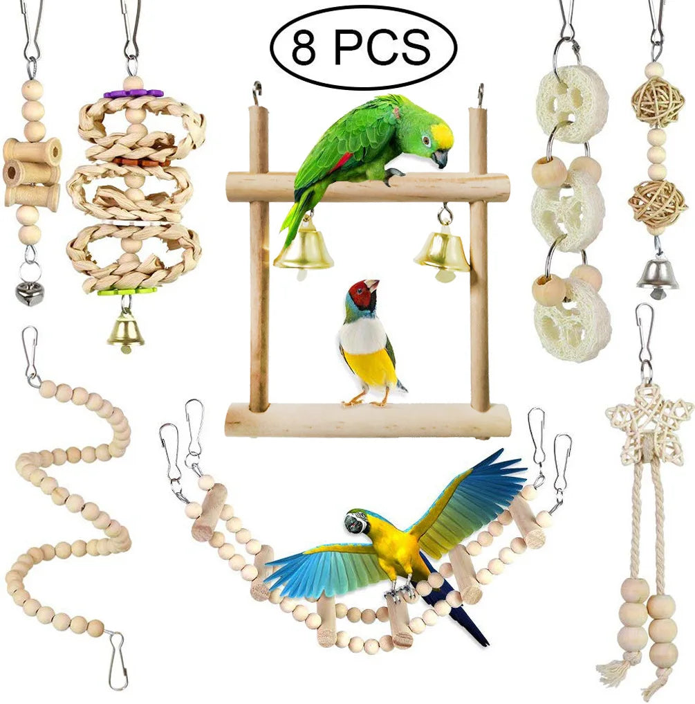 Fun Set for Your Parrot – Swing, Hammock, and Perch with Bell!