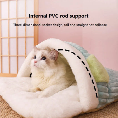 Japanese Sakura Warm Cat Bed Cat Sleeping Bag Deep Sleep Winter Dog House Cats Nest Cushion With Pillow Removable Pet Products