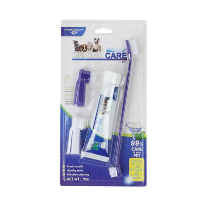 Pets Tartar Control Kit For Dogs Contains Toothpaste Toothbrush And Fingerbrush 4-Piece Dental Care Kit For Pet Teeth Cleaning