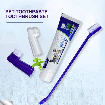 Pets Tartar Control Kit For Dogs Contains Toothpaste Toothbrush And Fingerbrush 4-Piece Dental Care Kit For Pet Teeth Cleaning