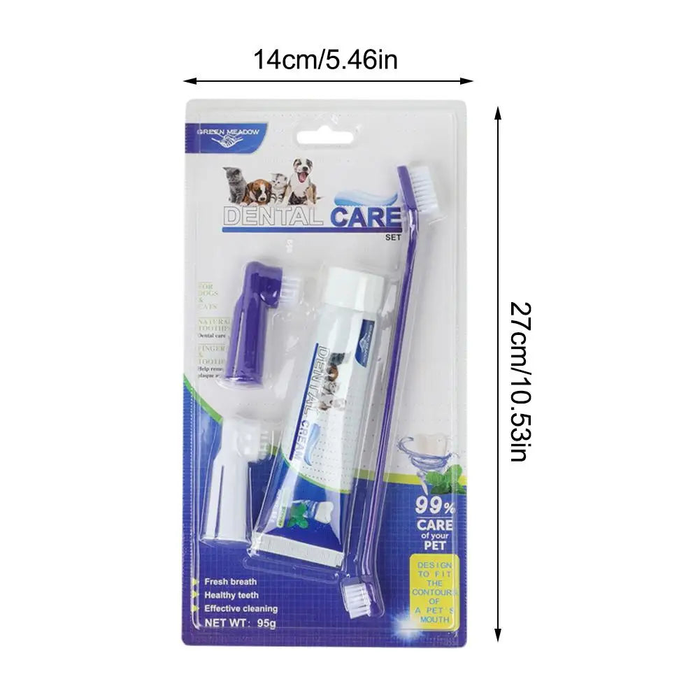 Pets Tartar Control Kit For Dogs Contains Toothpaste Toothbrush And Fingerbrush 4-Piece Dental Care Kit For Pet Teeth Cleaning