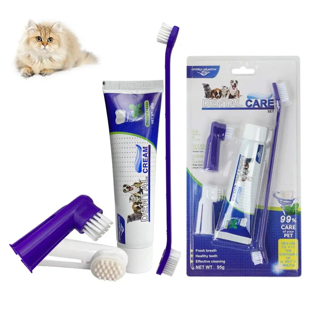 Pets Tartar Control Kit For Dogs Contains Toothpaste Toothbrush And Fingerbrush 4-Piece Dental Care Kit For Pet Teeth Cleaning