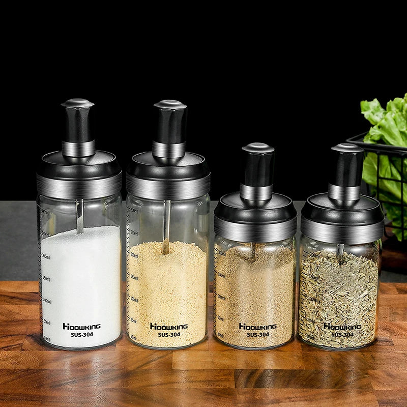 1pc Spice Jar Organizer Accessory Sugar Bowl Salt Shaker Seasoning Container Boxes With Spoons Storage Supplies Spice Boxes